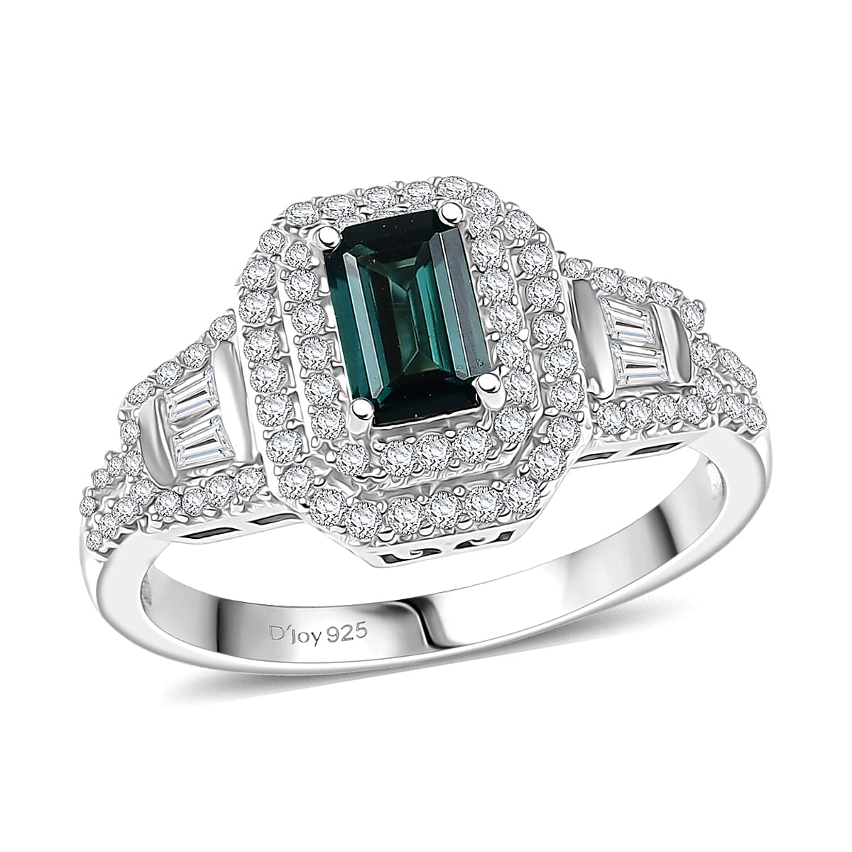 D'Joy AAA Monte Belo Indicolite, Moissanite Ring in Rhodium Over Sterling Silver (Size 6.0) 1.25 ctw