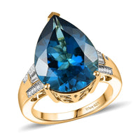 Doorbuster D'Joy London Blue Topaz, Moissanite Midnight Elegance Ring in 18K Vermeil YG Over Sterling Silver (Size 7.0) 12.10 ctw