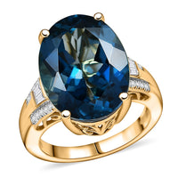 Doorbuster D'Joy London Blue Topaz, Moissanite Midnight Elegance Ring in 18K Vermeil YG Over Sterling Silver (Size 7.0) 12.10 ctw