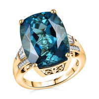 Doorbuster D'Joy London Blue Topaz, Moissanite Midnight Elegance Ring in 18K Vermeil YG Over Sterling Silver (Size 7.0) 12.10 ctw
