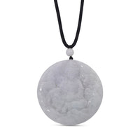 Natural Jade 160.00 ctw Carved Buddha Pendant with Black Rope Cord Necklace (28 Inches)