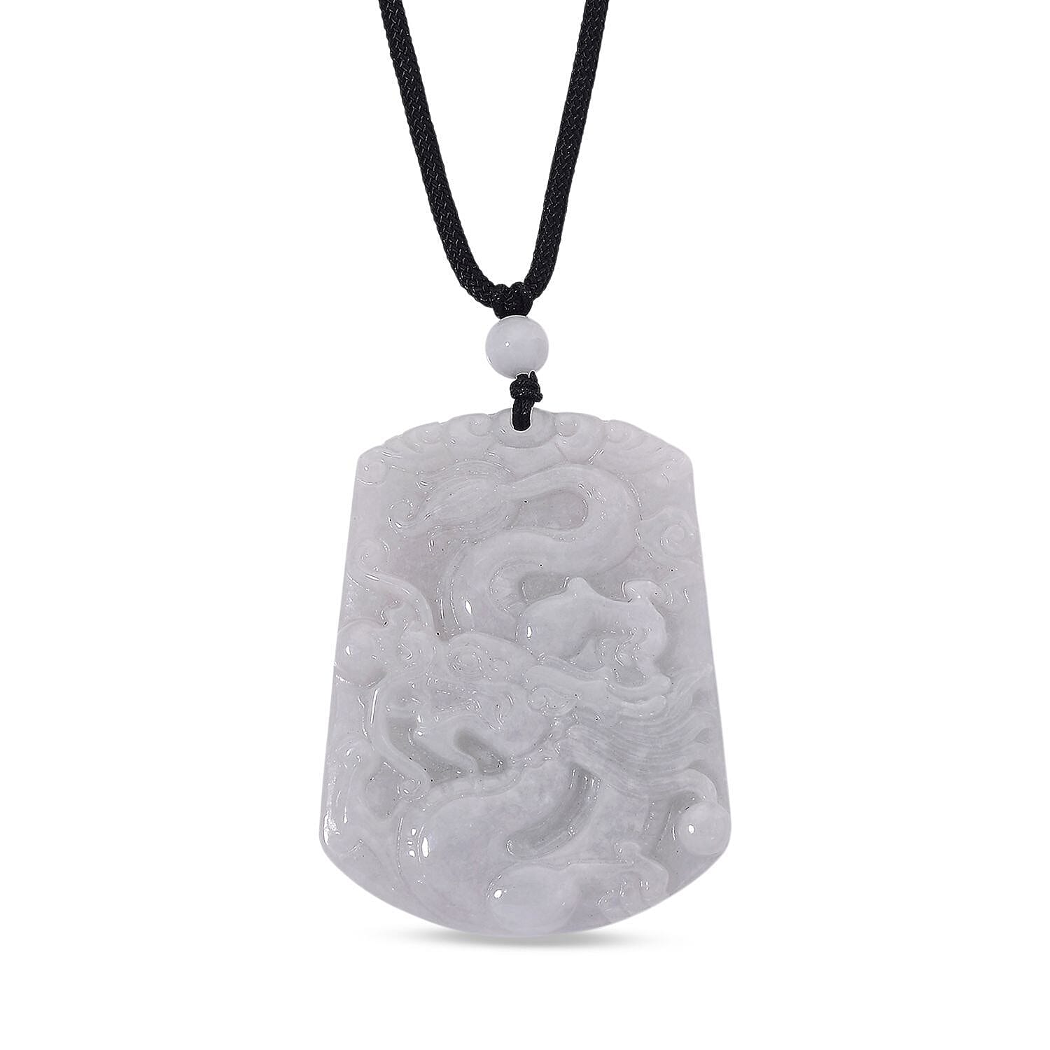 Natural Jade 115.00 ctw Dragon Pendant with Black Cord Necklace (20 Inches)