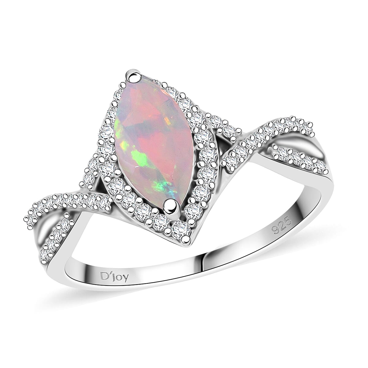 D'Joy Ethiopian Welo Opal and Moissanite 1.00 ctw Ring in Rhodium Over Sterling Silver (1)