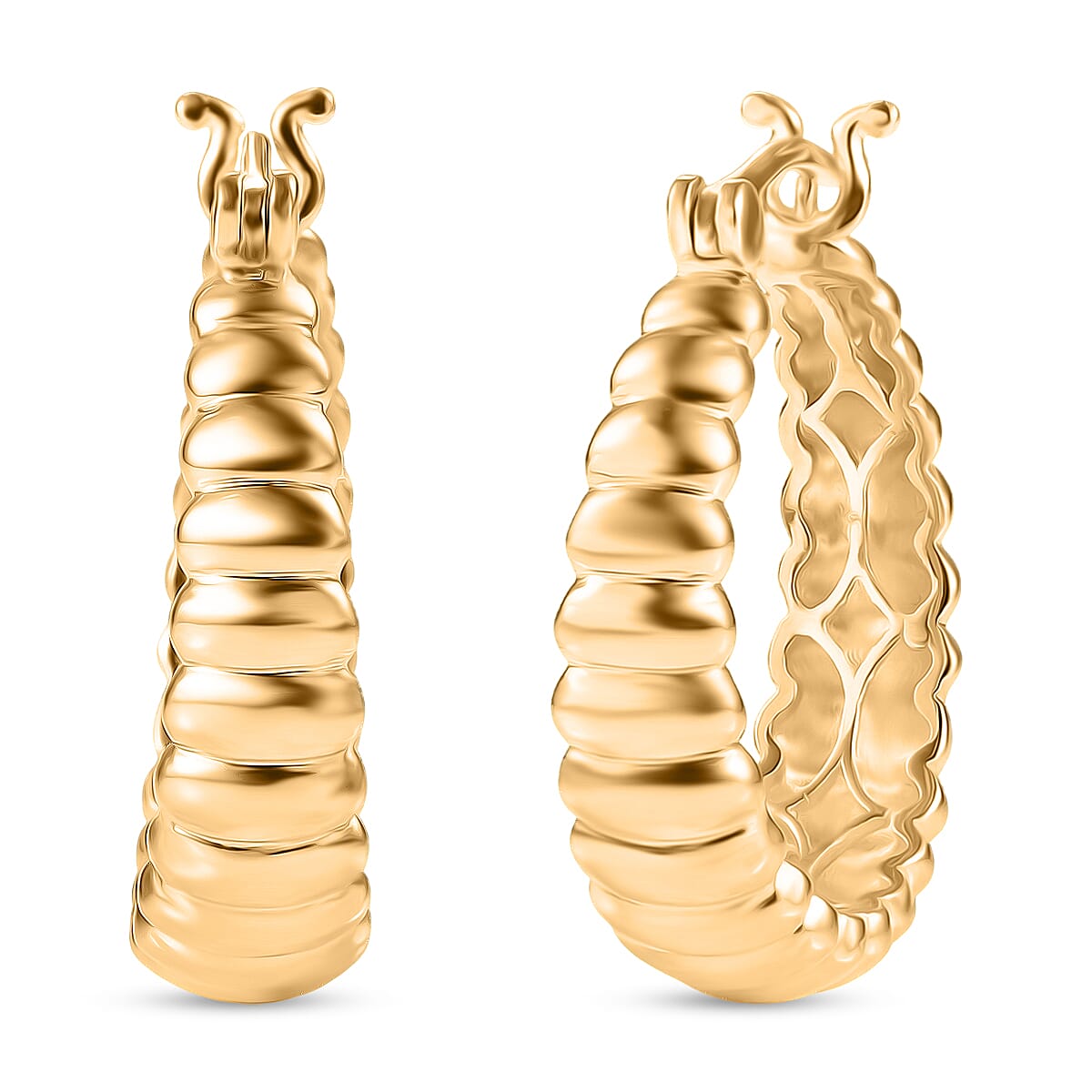EverTrue Bronzella Collection Ribbed Hoop Earrings in 18K Yellow Gold Plated Bronze