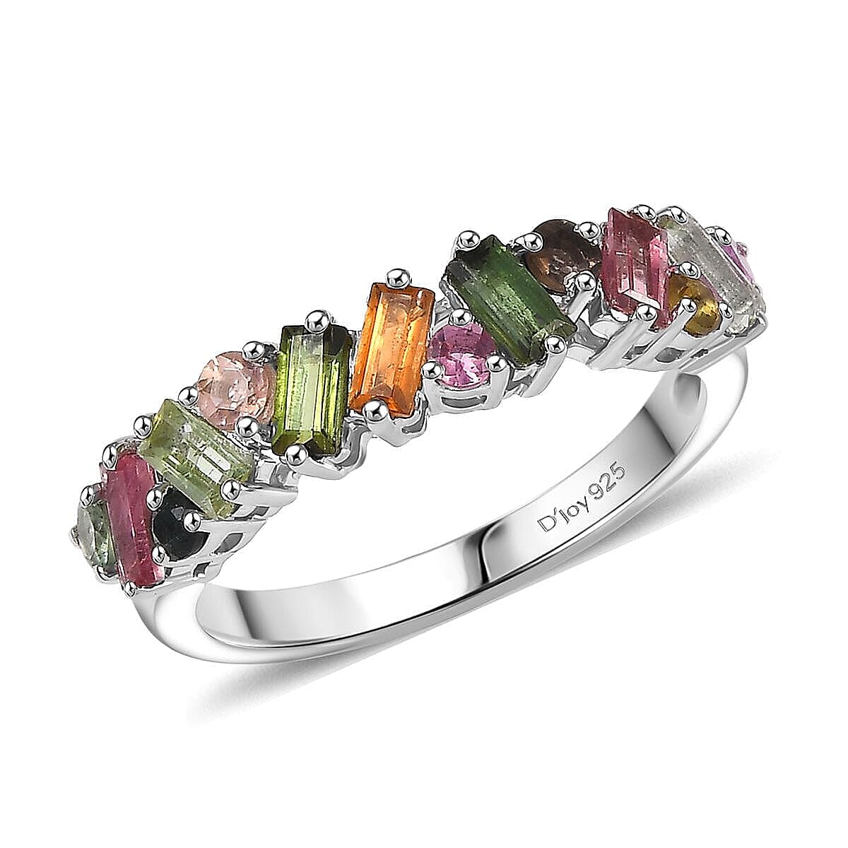 D'Joy Multi-Tourmaline Band Ring in Rhodium Over Sterling Silver (Size 7.0) 1.30 ctw