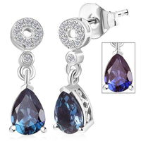 Luxuriant AAA Lab Grown Alexandrite and White Zircon 1.75 ctw Earrings in Rhodium Over Sterling Silver