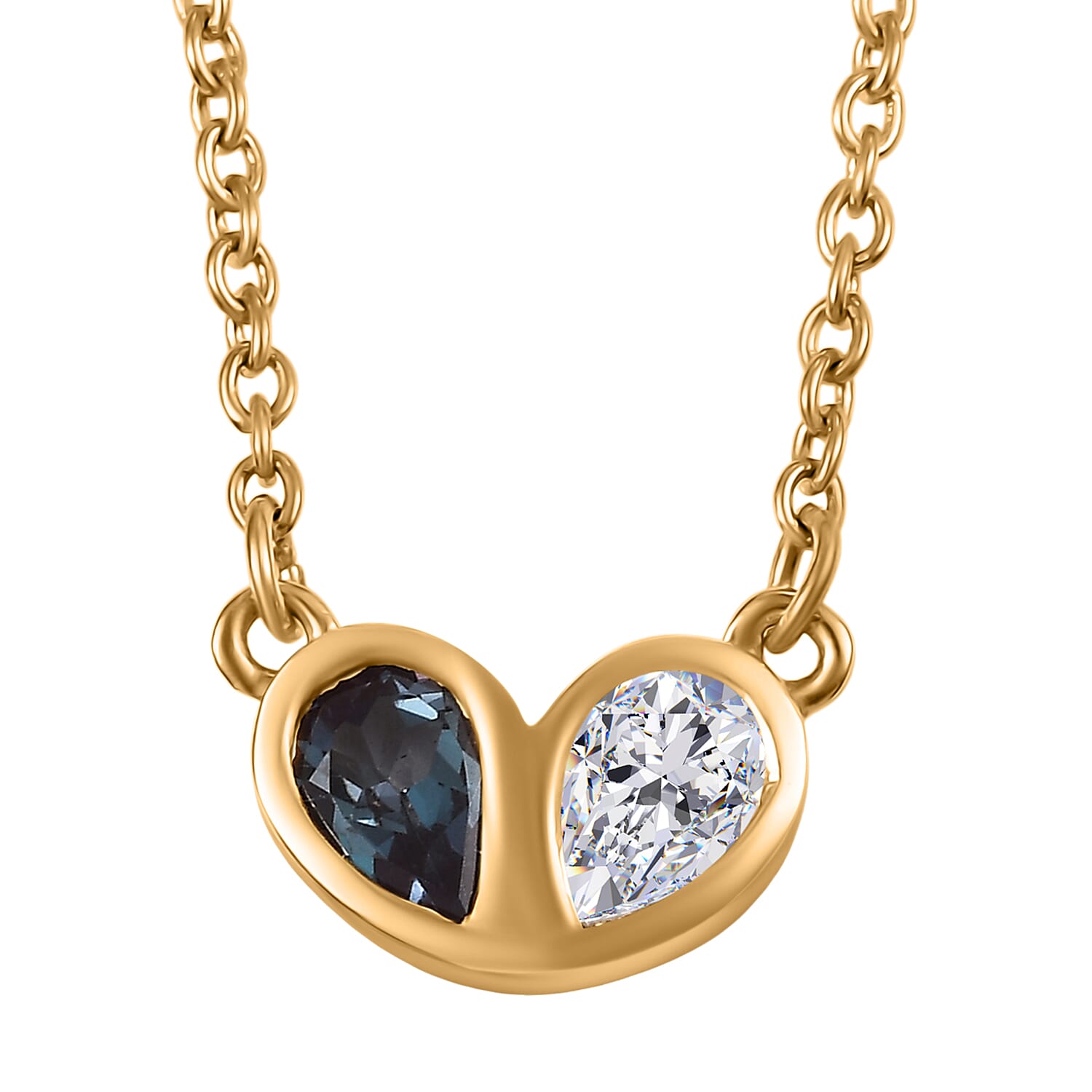 D'Joy AAA Lab Grown Alexandrite and Moissanite 0.90 ctw Necklace in 18K YG Plated Sterling Silver 20 Inches