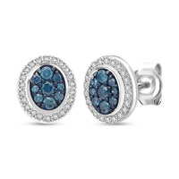 D'Joy Blue Diamond (IR), Diamond Earrings in Rhodium Over Sterling Silver 0.50 ctw
