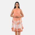 La Marey Peach Tie Dye Umbrella Dress with collar and Buttons - One Size Plus - Sticky add to cart bar