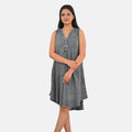 La Marey Gray Solid Wash Umbrella Dress with collar and Buttons - One Size Plus - Sticky add to cart bar