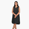 La Marey Gray Solid Wash Umbrella Dress with collar and Buttons - One Size Plus - Sticky add to cart bar