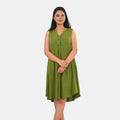 La Marey Gray Solid Wash Umbrella Dress with collar and Buttons - One Size Plus - Sticky add to cart bar