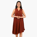 La Marey Gray Solid Wash Umbrella Dress with collar and Buttons - One Size Plus - Sticky add to cart bar