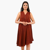 La Marey Gray Solid Wash Umbrella Dress with collar and Buttons - One Size Plus