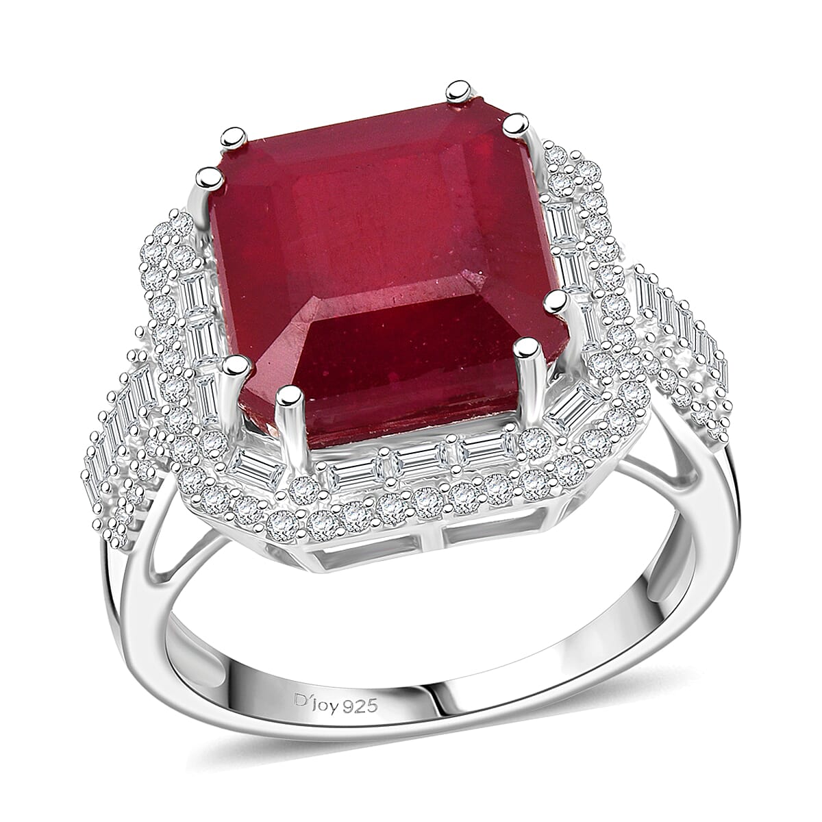 D'Joy Niassa Ruby (FF) and Moissanite 11.75 ctw Ring in Rhodium Over Sterling Silver