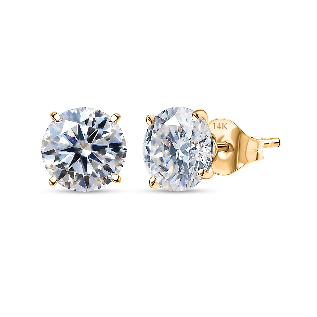 14K Yellow Gold Moissanite (Rnd 8mm) Stud Earrings 3.60 ctw