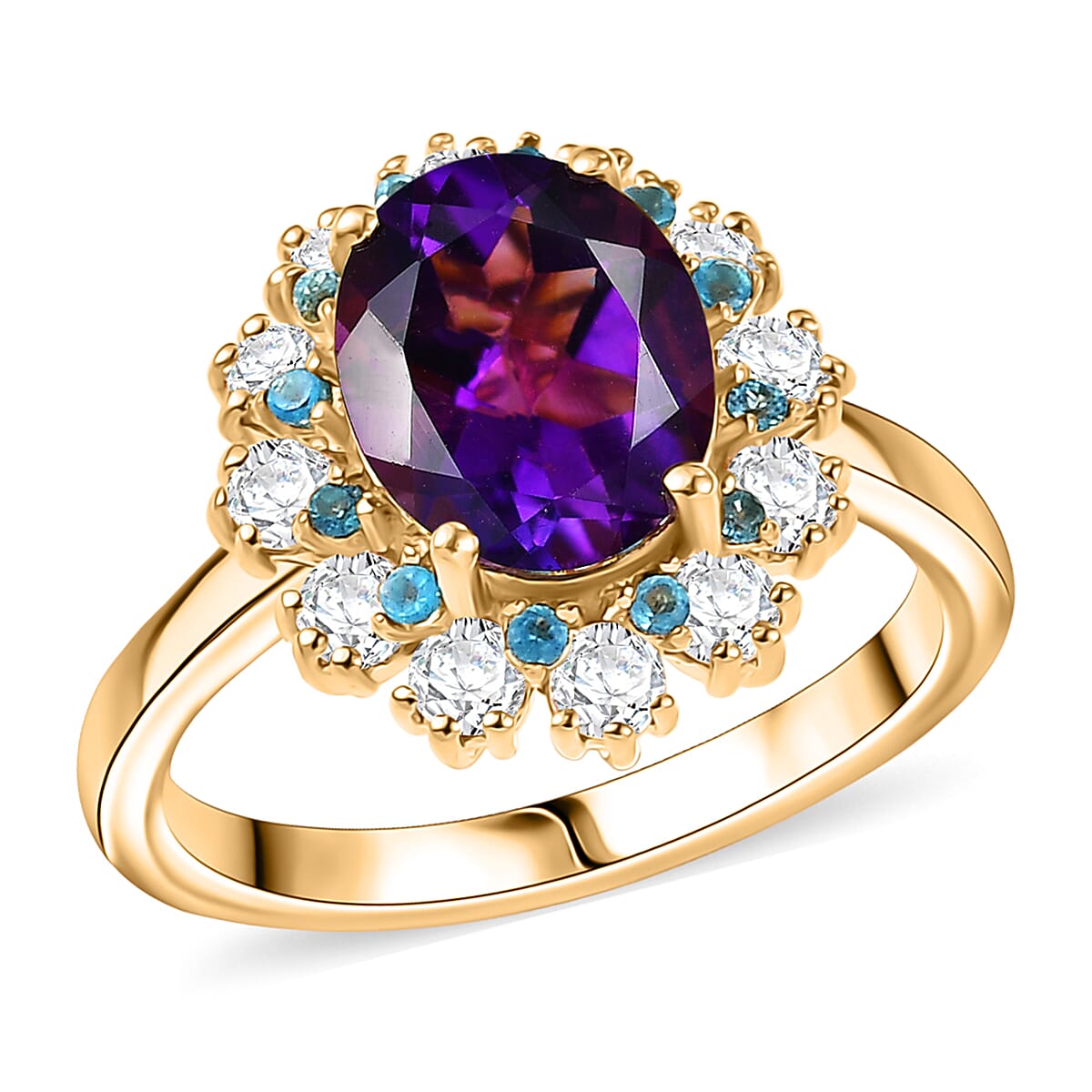 EverTrue African Amethyst, Multi Gemstone Ring in 18K YG Plated (Size 10.0) 2.90 ctw