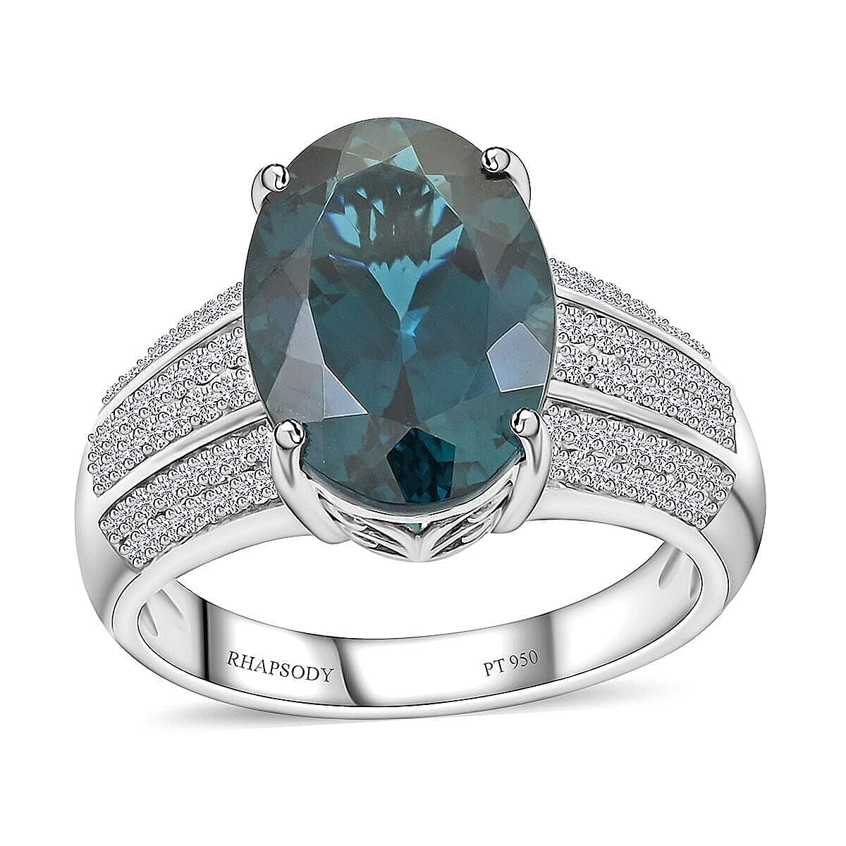 Rhapsody AAAA Monte Belo Indicolite and E-F, VS2 Diamond 5.30 ctw Ring in 950 Platinum (Size 9.0) 9.45 Grams