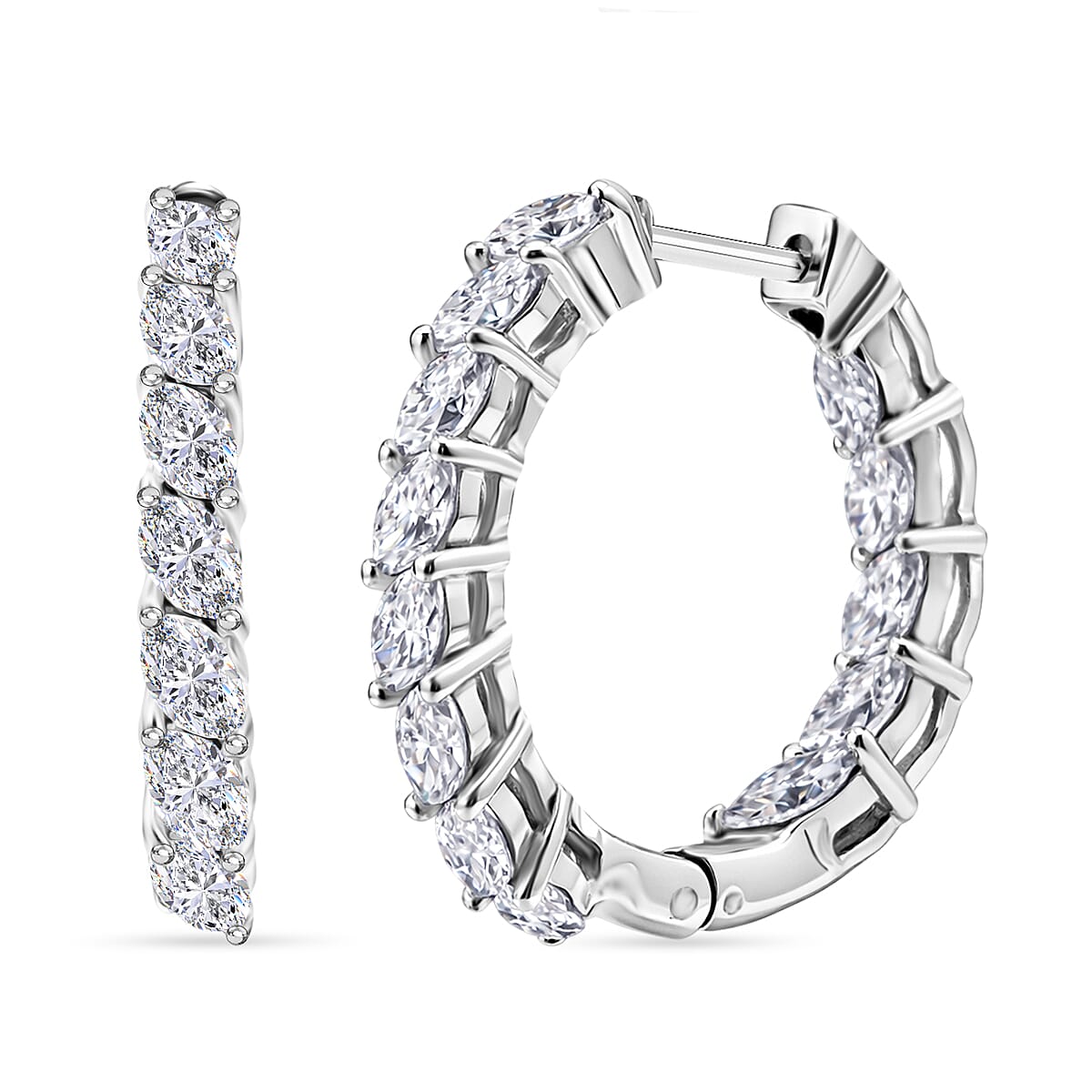 D'Joy Moissanite 1.80 ctw Hoop Earrings in Rhodium Over Sterling Silver