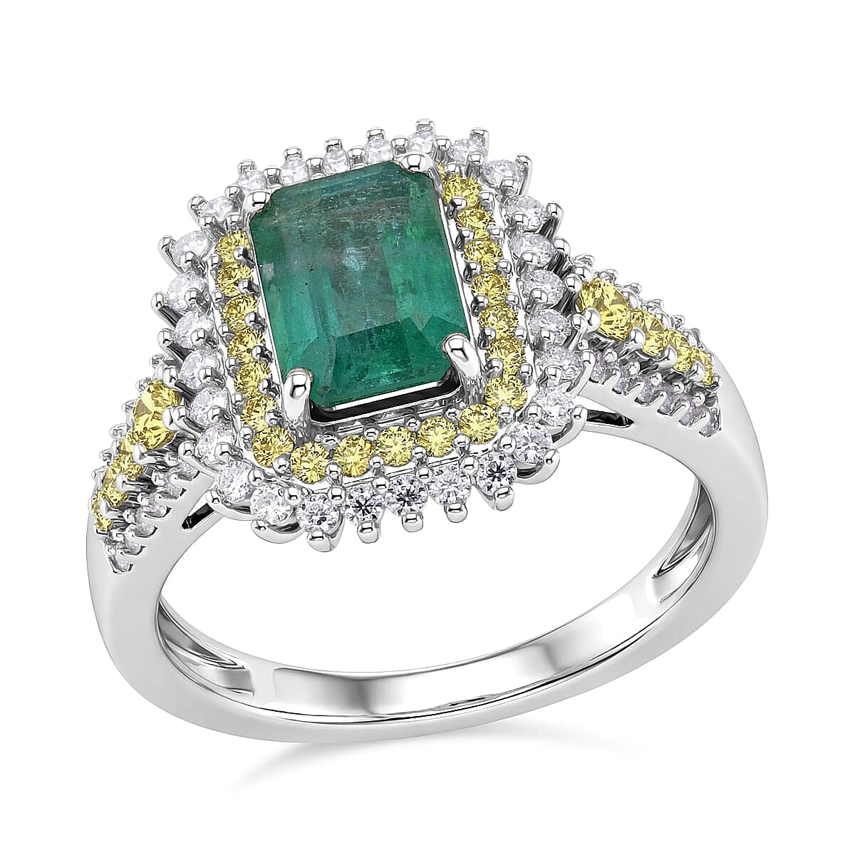 D'Joy Premium Kagem Zambian Emerald, Multi Gemstone Ring in Rhodium Over Sterling Silver (Size 10.0) 2.40 ctw