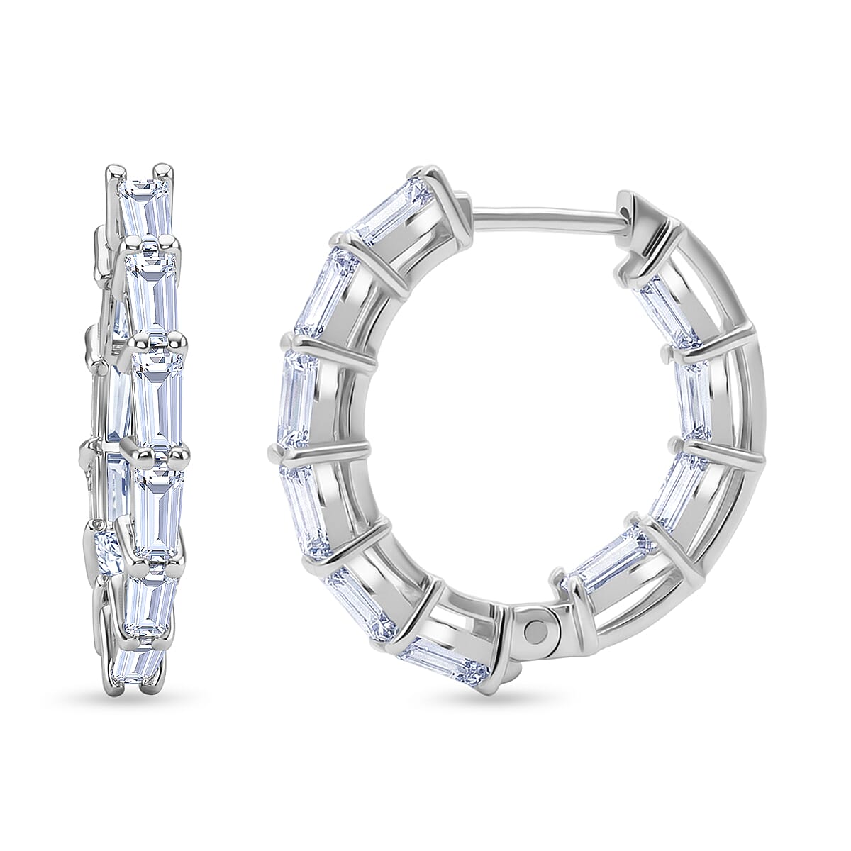D'Joy Moissanite 1.80 ctw Hoop Earrings in Rhodium Over Sterling Silver