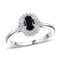 D'Joy AAA Monte Belo Indicolite, Diamond Halo Ring in Rhodium Over Sterling Silver (Size 10.0) 0.65 ctw - Sticky add to cart bar