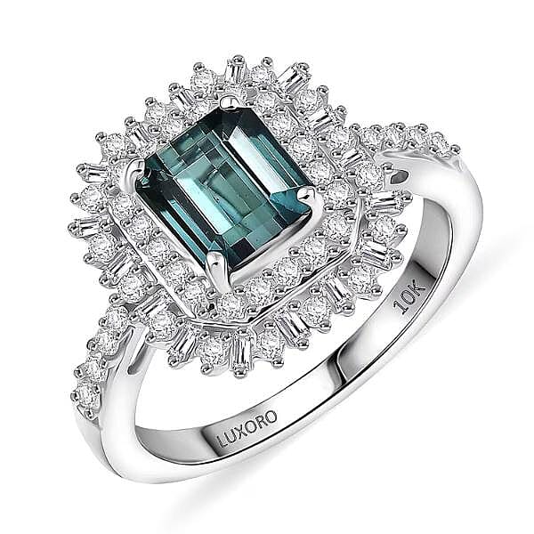 Luxoro 10K White Gold AAA Monte Belo Indicolite, Diamond (I2) (0.65 cts) Ring (Size 10.0) 2.35 ctw