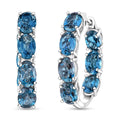 D'Joy London Blue Topaz 13.30 ctw Hoop Earrings in Rhodium Over Sterling Silver - Sticky add to cart bar