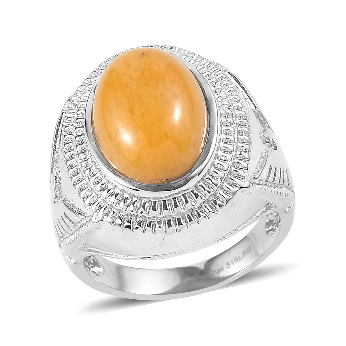 EverTrue Yellow Aventurine Solitaire Ring in Stainless Steel (Size 10.0) 6.30 ctw