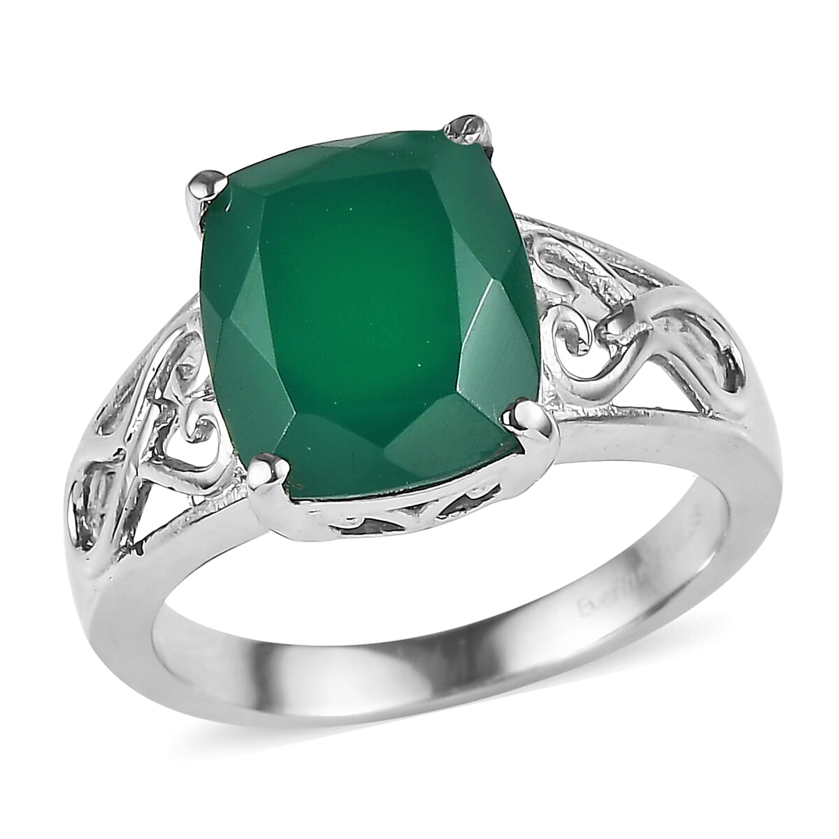 EverTrue Green Onyx Solitaire Ring in Stainless Steel (Size 10) 5.10 ctw