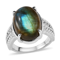 EverTrue Malagasy Labradorite Solitaire Ring in Stainless Steel (Size 8.0) 12.40 ctw