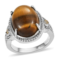 EverTrue Tigers Eye, Brazilian Citrine Ring in Stainless Steel (Size 11.0) 9.90 ctw
