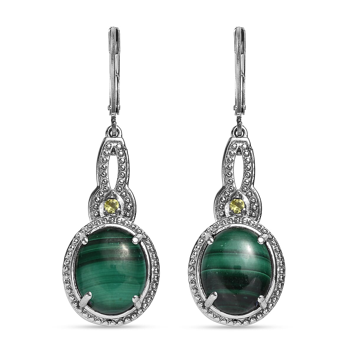 EverTrue African Malachite, Hebei Peridot Earrings in Stainless Steel 13.60 ctw