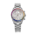 Genoa Simulated Multi Diamond Japanese movement Rainbow Multifunction Watch in Silvertone 2.00 ctw - Sticky add to cart bar