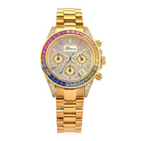 Genoa Simulated Multi Diamond Japanese movement Rainbow Multifunction Watch in Silvertone 2.00 ctw