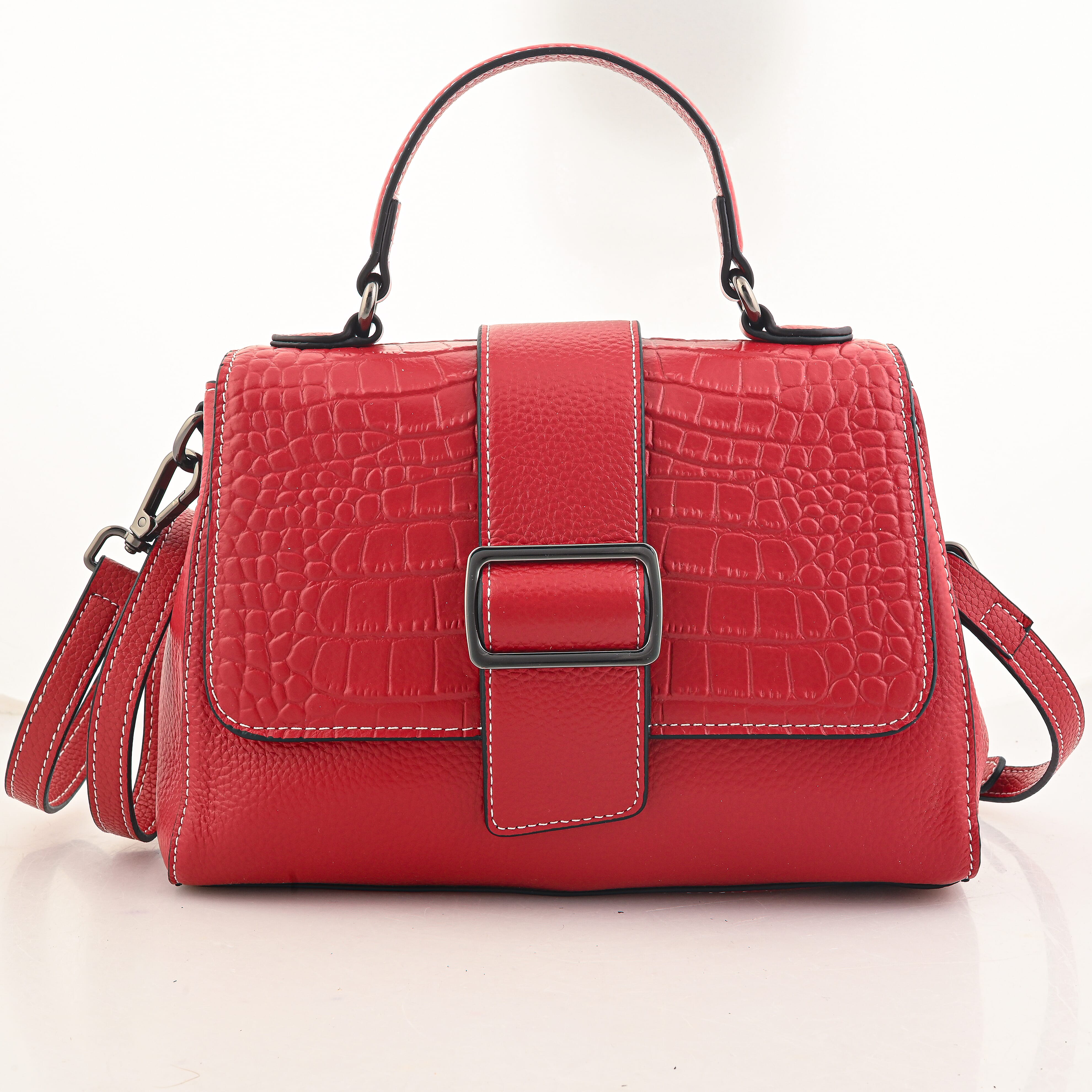 La Marey Red Genuine Leather Crossbody Bag (9.8"x4.3"x6.3") with Shoulder Strap