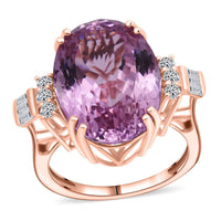 10K Rose Gold AAAA Patroke Kunzite, Luxuriant Lab Grown Diamond (G-H, SI) Ring (Size 6.0) (4 g) 17.00 ctw