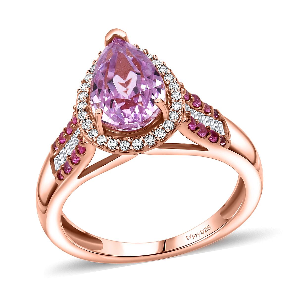 D'Joy AAA Patroke Kunzite, Multi Gemstone Ring in 18K Vermeil RG Over Sterling Silver (Size 7.0) 3.55 ctw