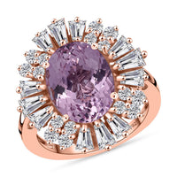 D'Joy AAA Patroke Kunzite, Moissanite Ring in 18K Vermeil RG Over Sterling Silver (Size 10.0) 3.30 ctw