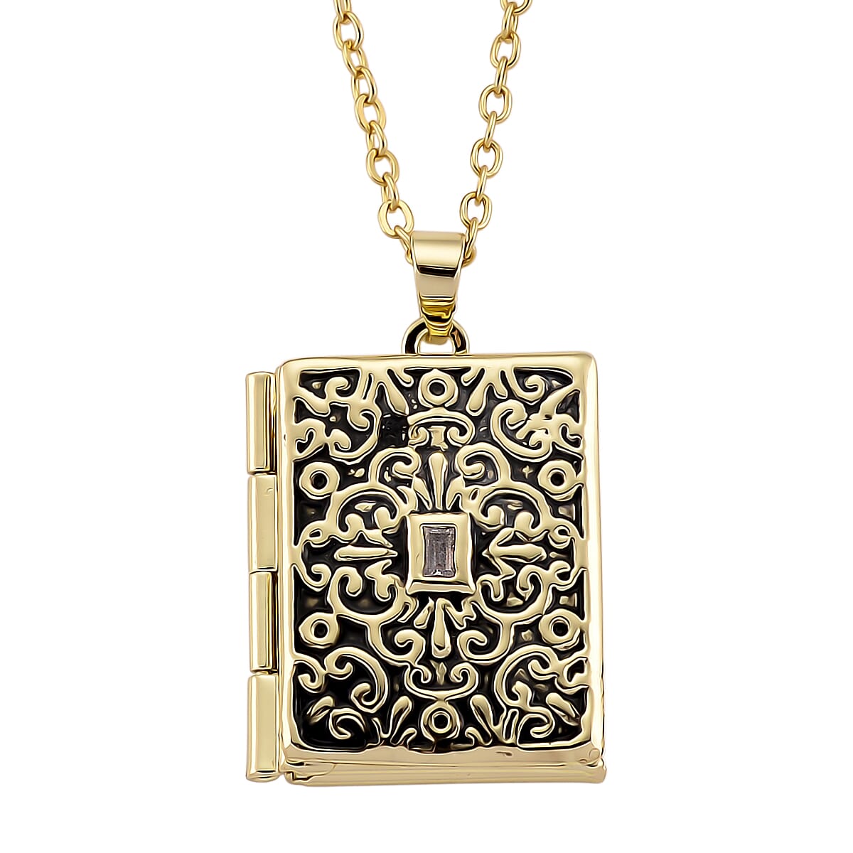 Vintage Book Pendant Necklace in ION Plated YG Stainless Steel 20-22 Inches