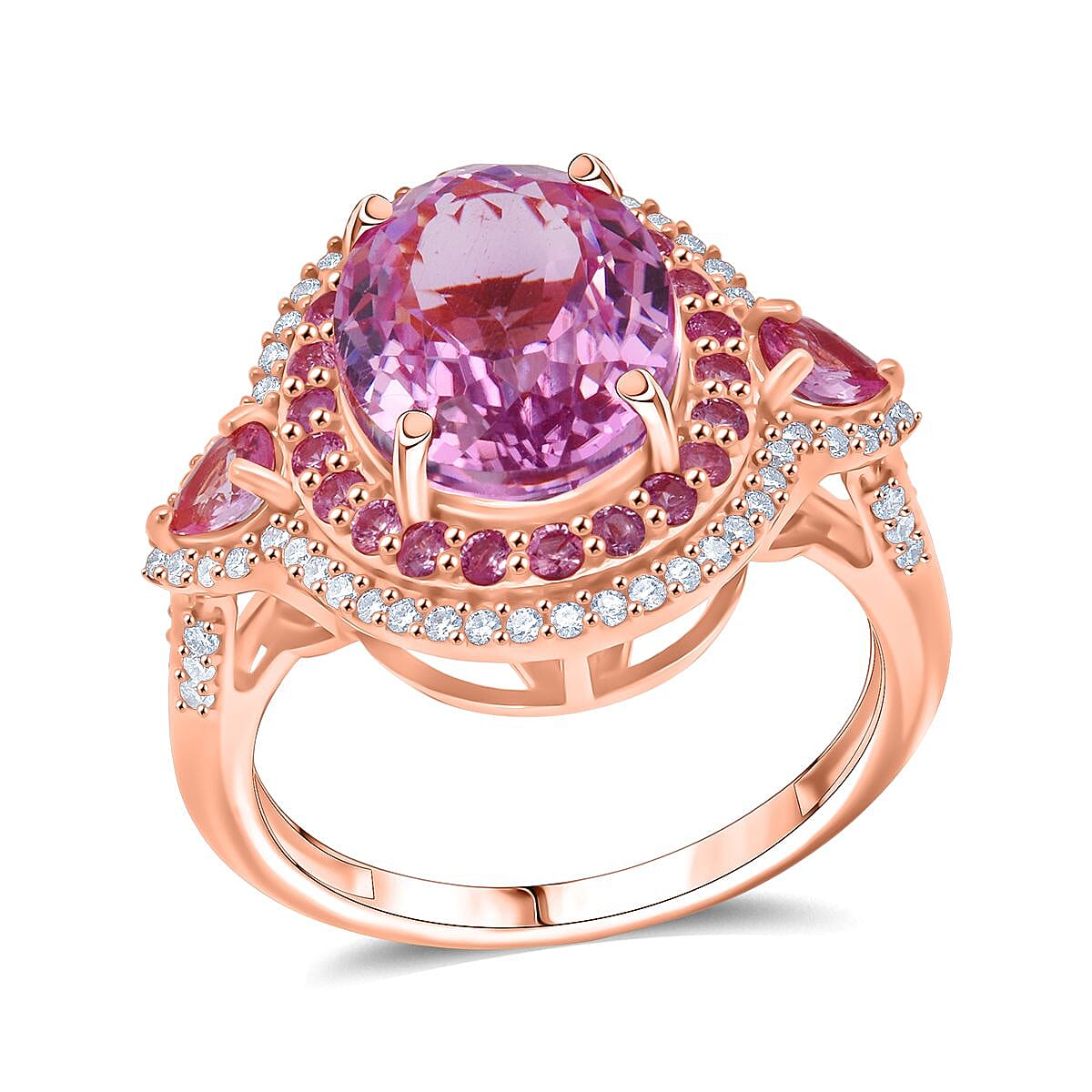 D'Joy AAA Patroke Kunzite, Multi Gemstone Ring in 18K Vermeil RG Over Sterling Silver (Size 10.0) 5.80 ctw