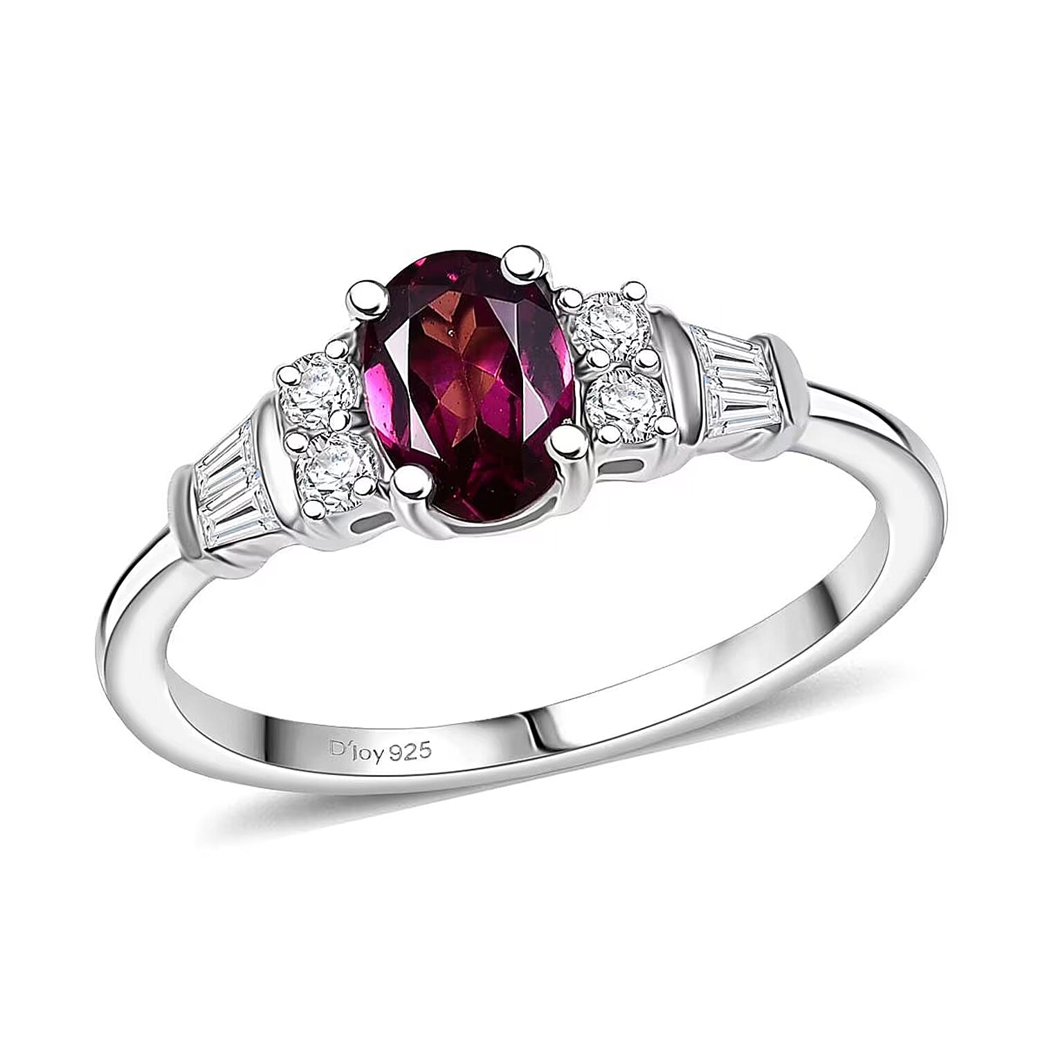 D'Joy Radiant Ember Garnet, Moissanite Ring in Rhodium Over Sterling Silver (Size 10.0) 1.25 ctw