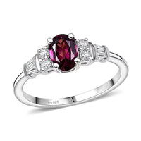 D'Joy Radiant Ember Garnet, Moissanite Ring in Rhodium Over Sterling Silver (Size 10.0) 1.25 ctw
