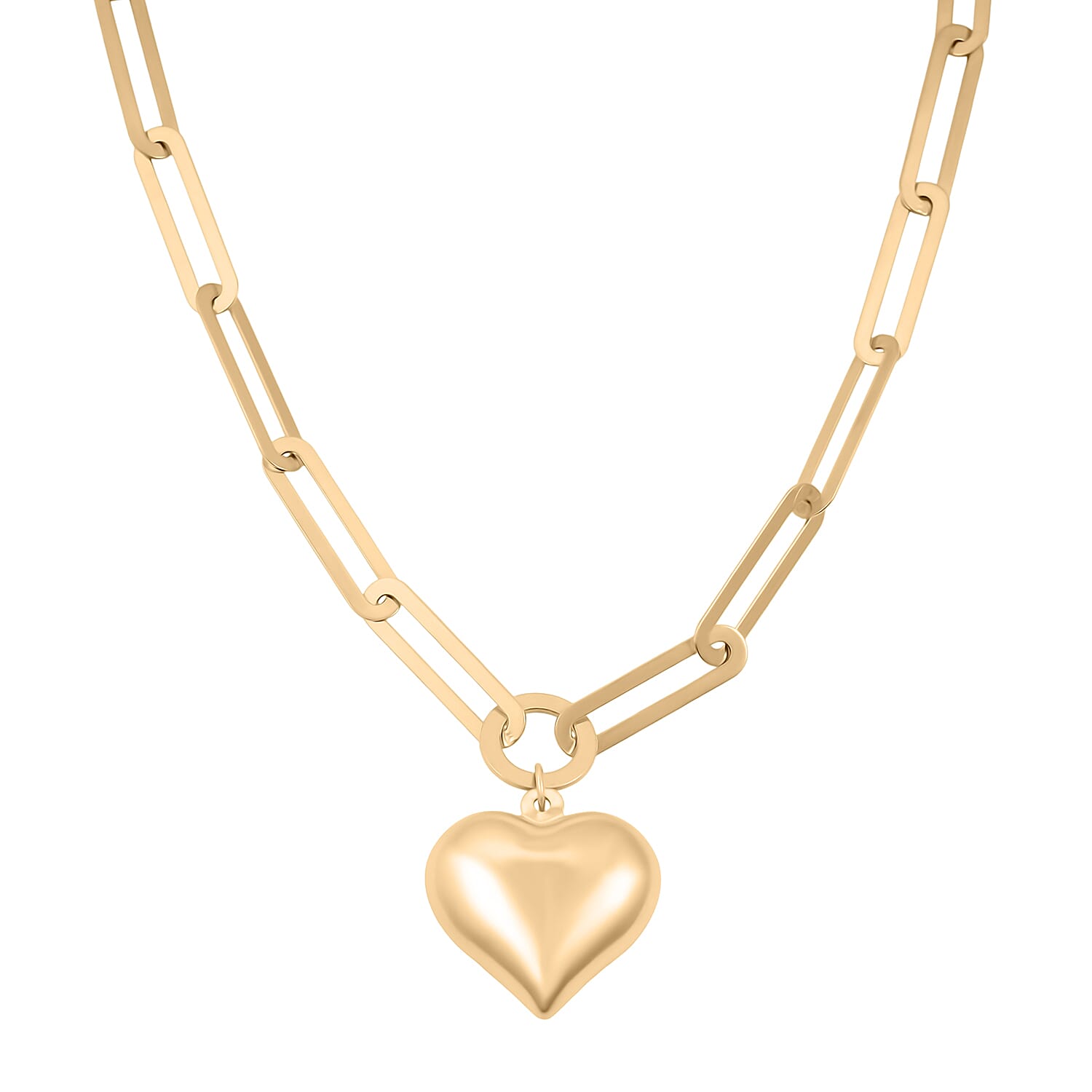 Heart Pendant with Paper Clip Chain Necklace in 10K Yellow Gold 8 Grams 18 Inches