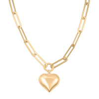 Heart Pendant with Paper Clip Chain Necklace in 10K Yellow Gold 8.5 Grams 20 Inches