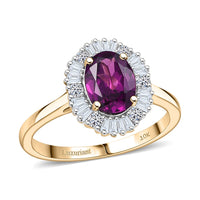 Host Pick 10K Yellow Gold AAA Radiant Ember Garnet, Luxuriant Lab Grown Diamond (G-H, SI) Ring (Size 10.0) 1.80 ctw