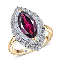 Certified & Appraised 10K Yellow Gold AAA Radiant Ember Garnet, Luxuriant Lab Grown Diamond (G-H, SI) Ring