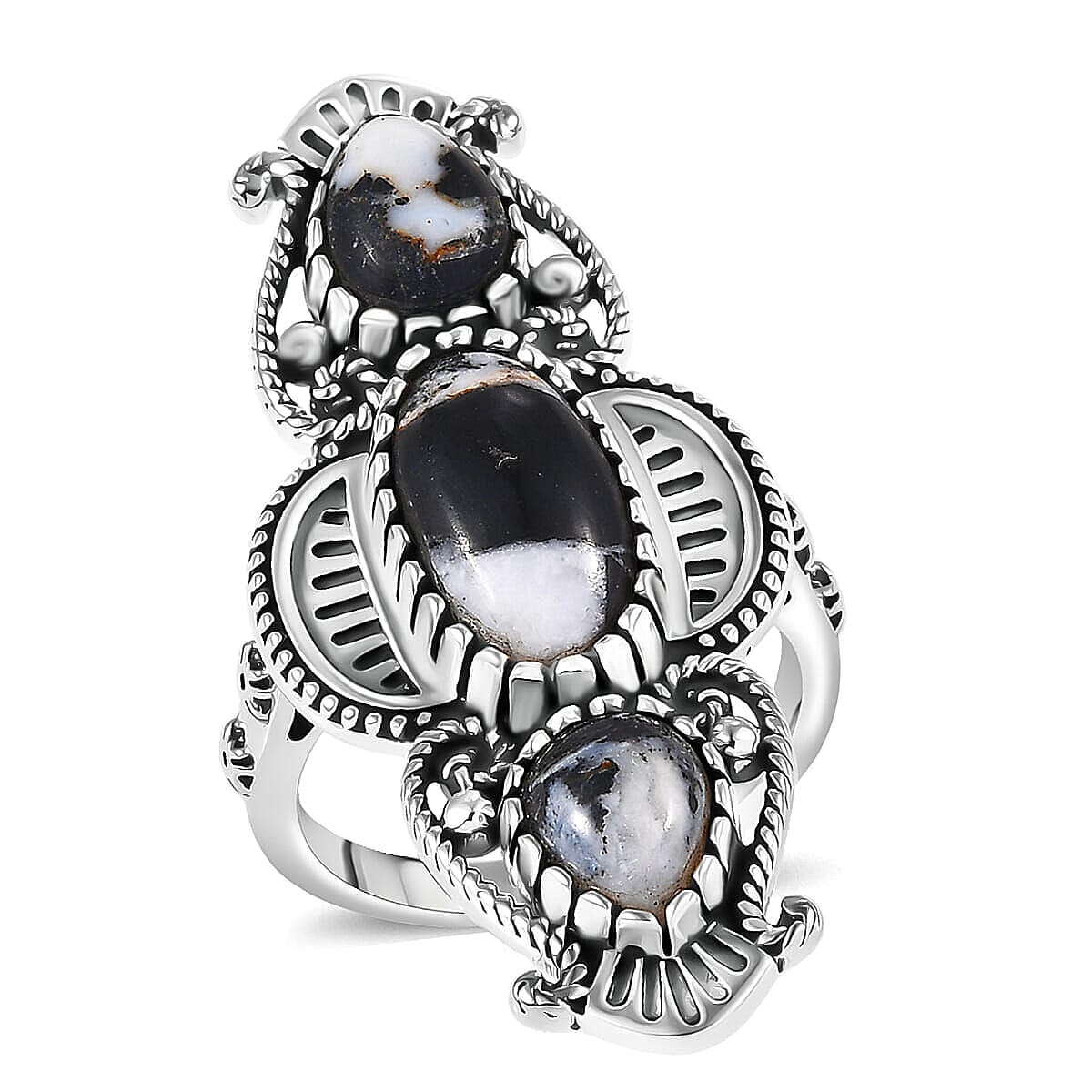D'Joy Artisan Crafted Premium White Buffalo Ring in Black Oxidised Sterling Silver (Size 10.0) 5.80 ctw