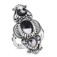 D'Joy Artisan Crafted Premium White Buffalo Ring in Black Oxidised Sterling Silver (Size 10.0) 5.80 ctw