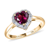Certified & Appraised 10K Yellow Gold AAA Radiant Ember Garnet, Luxuriant Lab Grown Diamond (G-H, SI) Ring (Size 10.0) 1.53 ctw